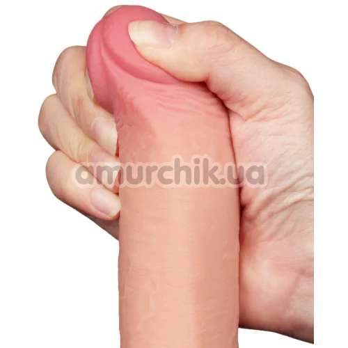 Фаллоимитатор Sliding-Skin Dual Layer Dong 9 с мошонкой, телесный