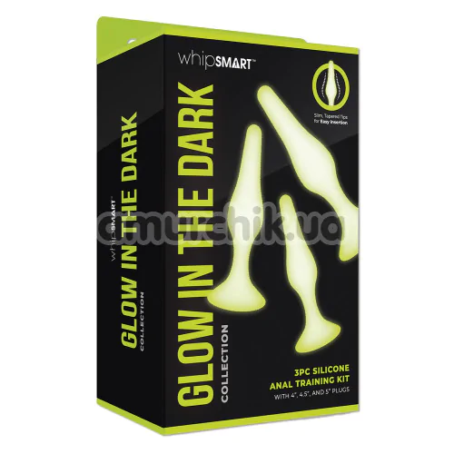 Набор анальных пробок Whipsmart Glow In The Dark Collection 3PC Silicone Anal Training Kit, желтый
