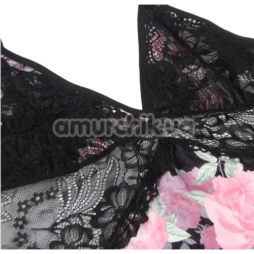 Комплект Star Night Floral Mesh Set, черный: пеньюар + трусики-стринги