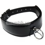 Ошейник с кольцом для поводка DS Fetish Leather Lackered Collar, черный - Фото №1