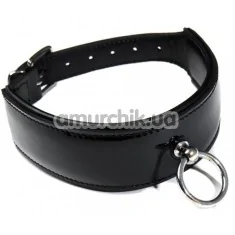 Нашийник з кільцем для повідця DS Fetish Leather Lackered Collar, чорний - Фото №1