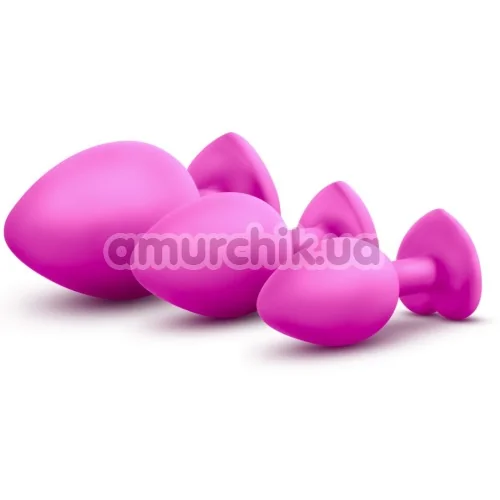 Набор анальных пробок с прозрачными кристаллами в виде сердечек Luxe Bling Plugs Trainer Kit, розовый
