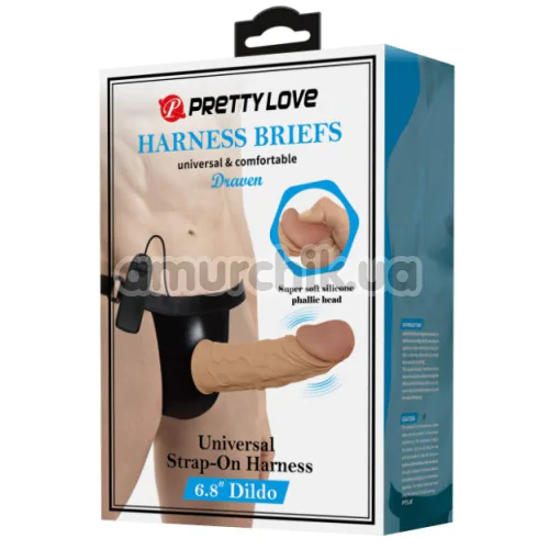 Полый страпон с вибрацией Pretty Love Harness Briefs Draven, коричневый