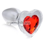 Анальна пробка з червоним кристалом Booty Sparks Heart Gem Glass Anal Plug L, прозора - Фото №1
