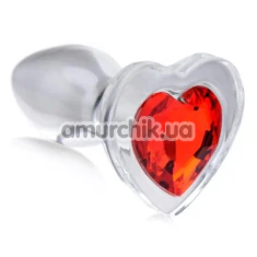 Анальная пробка с красным кристаллом Booty Sparks Heart Gem Glass Anal Plug L, прозрачная - Фото №1
