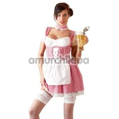 Костюм официантки Cottelli Collection Costumes бело-красный: платье + фартук + трусики-стринги + чокер - Фото №1