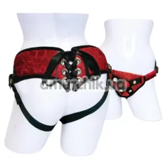Трусики для страпона Sportsheets Red Lace Corsette Strap-On, червоні - Фото №1