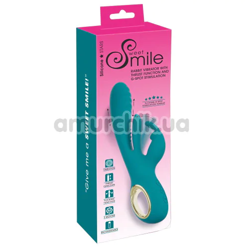 Вибратор Sweet Smile Rabbit Vibrator With Thrust Function And G-Spot Stimulation, бирюзовый