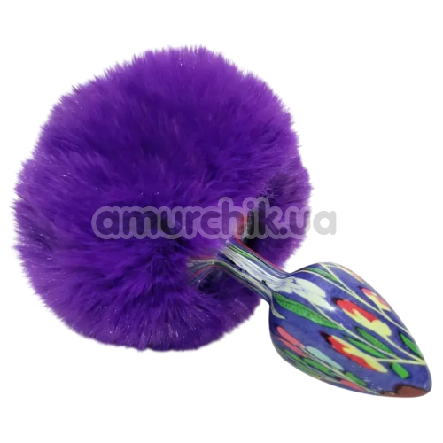 Анальна пробка з фіолетовим хвостиком Alume Floral Metal Plug With Tail S, синя