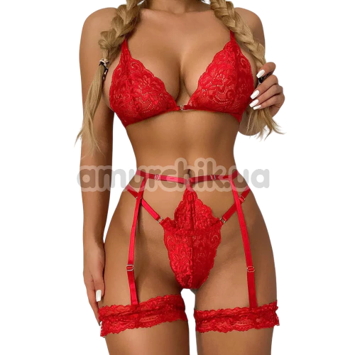 Комплект Star Night Bra Garter Belt, червоний: бюстгальтер + трусики з гартерами