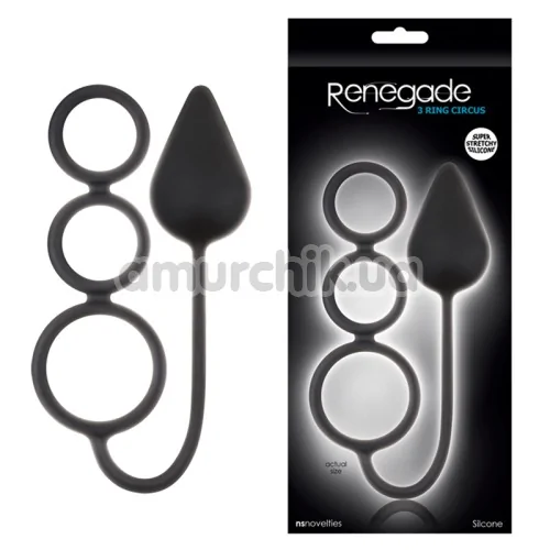 Анальна пробка з ерекційним кільцем Renegade 3 Ring Circus, чорна