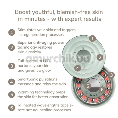 Микротоковый LED-излучатель для восстановления кожи лица Geske Anti-Aging Skin Renewer Metallic 9 in 1, зеленый