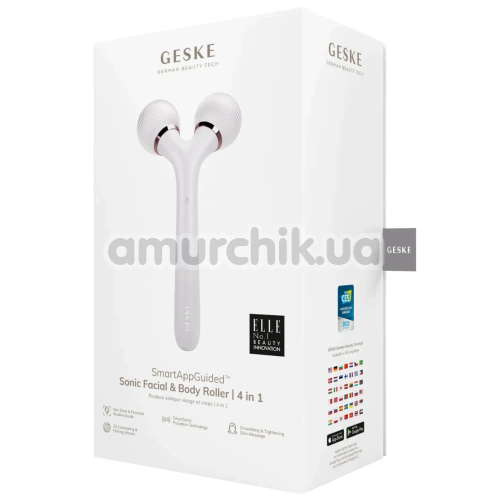 Ультразвуковий масажер Geske Sonic Facial & Body Roller 4 in 1, біло-золотий