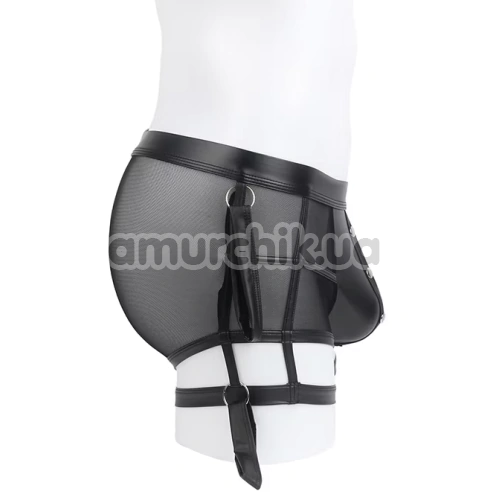 Трусы-боксеры мужские с фиксаторами для рук Star Night Faux Leather Briefs With Snap Bondage, черные