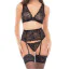 Комплект Sweet Temptations Bra, Garter, and Thong 3-Piece Set, чорний: бюстгальтер + трусики-стрінги + пояс для панчіх - Фото №3
