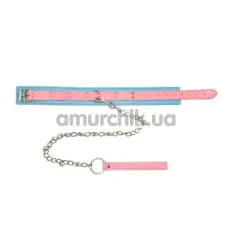 Ошейник с поводком DS Fetish Double Color, розовый - Фото №1