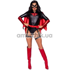 Костюм героини Leg Avenue Bat Woman Bodysuit, черно-красный: боди + пояс с гартерами + накидка + маска на глаза - Фото №1