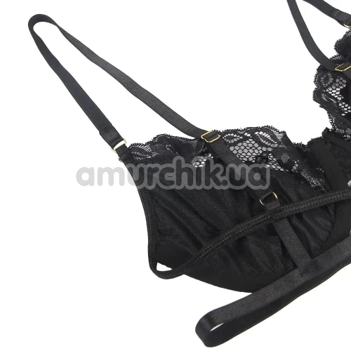 Комплект Star Night Naughty Boudoir Set, чорний: бюстгальтер + трусики-стрінги + пояс для панчіх