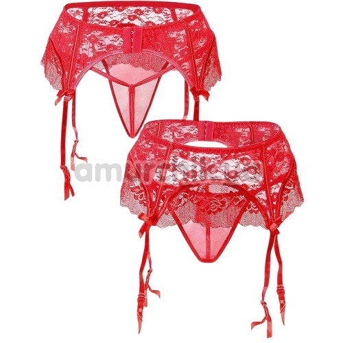 Комплект Star Night Mesh & Bow Garter Panties, червоний: пояс для панчіх + трусики-стрінги