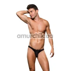 Труси-стрінги чоловічі Microfiber Lace-Up Low-Rise Thong, чорні - Фото №1