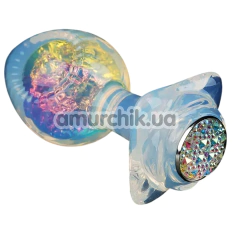 Анальна пробка з мультикольоровим кристалом Univibe Plug With Lateral Relief, прозора - Фото №1