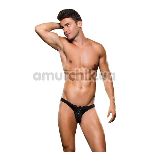 Трусы-стринги мужские Microfiber Lace-Up Low-Rise Thong, черные - Фото №1