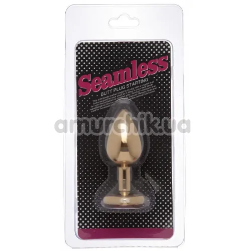 Анальная пробка с фиолетовым кристаллом Loveshop Seamless Butt Plug M, золотая