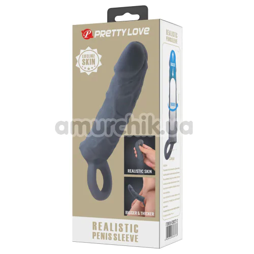 Насадка на пеніс Pretty Love Realistic Penis Sleeve, сіра