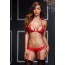 Комплект 3 Piece Lacy Bra, Garter and Open Crotch Panty Set, красный: бюстгальтер + трусики-стринги + подвязки для чулок - Фото №3