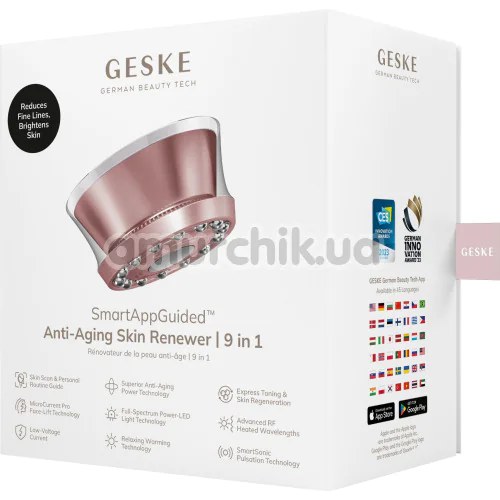 Микротоковый LED-излучатель для восстановления кожи лица Geske Anti-Aging Skin Renewer Metallic 9 in 1, кремовый