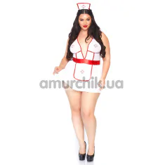 Костюм медсестры Leg Avenue Plus Nightshift Nurse Lingerie Set, бело-красный: платье + трусики-стринги + чепчик - Фото №1