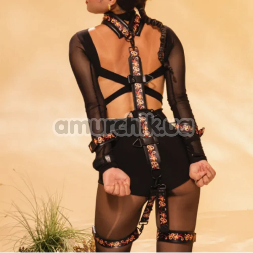 Бондажний набір Lockink The Flowering Serpent Leather Bondage Restraint Set 12PC, чорний
