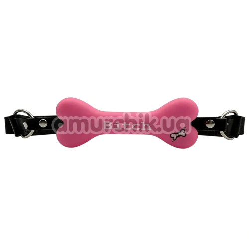 Кляп DS Fetish Mouth Bone Gag Bitch, рожево-чорний