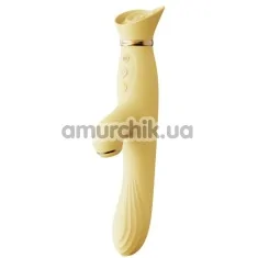 Вібратор з вакуумним стимулятором і підігрівом Zalo Rose Rabbit Vibrator, жовтий - Фото №1
