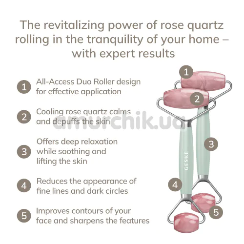 Роликовый массажер Geske Rose Quartz Face & Body Roller 5 in 1, зеленый
