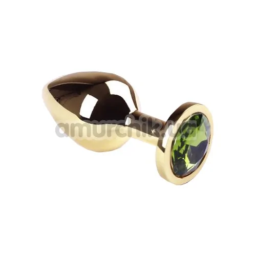 Анальная пробка с зеленым кристаллом SWAROVSKI Gold Chrysolite Middle, золотая