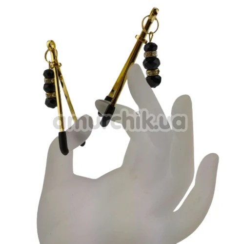Зажимы для сосков Nipple Clamp с черными камушками, золотые