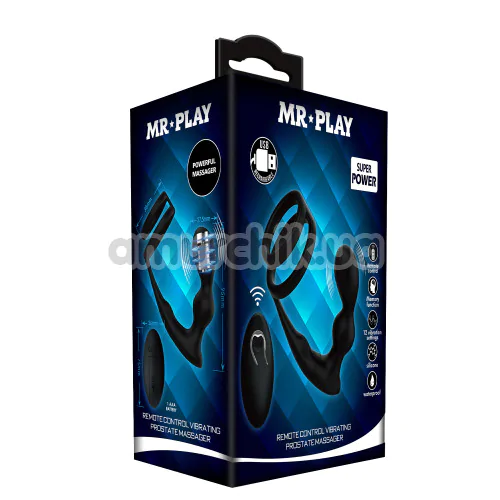 Вибростимулятор простаты с эрекционным кольцом MR Play Remote Control Vibrating Prostate Massager, черный