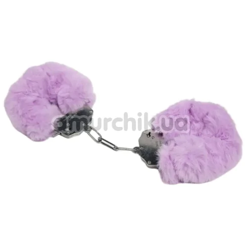 Наручники з фіолетовим хутром DS Fetish Plush Handcuffs, срібні