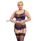 Комплект Cottelli Curves Set, черно-фиолетовый: бюстгальтер + трусики с подвязками для чулок - Фото №1