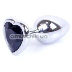 Анальная пробка с черным кристаллом Exclusivity Jewellery Silver Heart Plug, серебряная - Фото №1