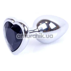 Анальная пробка с черным кристаллом Exclusivity Jewellery Silver Heart Plug, серебряная - Фото №1