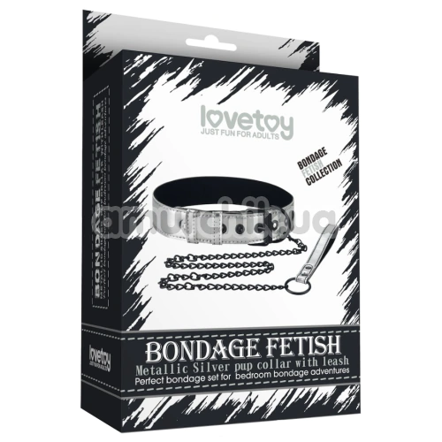 Ошейник с поводком Lovetoy Bondage Fetish Metallic Silver Pup Collar With Leash, серебряный