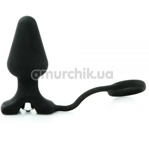 Анальна пробка з ерекційним кільцем і вібрацією Loveshop Black Silicone 810329, чорна