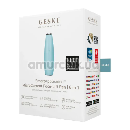 Микротоковая ручка для подтяжки кожи лица Geske MicroCurrent Face-Lift Pen 6 in 1, бирюзовая