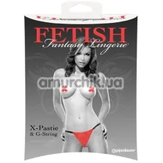 Комплект Fetish Fantasy Lingerie X-Pastie and G-String красный: трусики-стринги + украшения для сосков - Фото №1