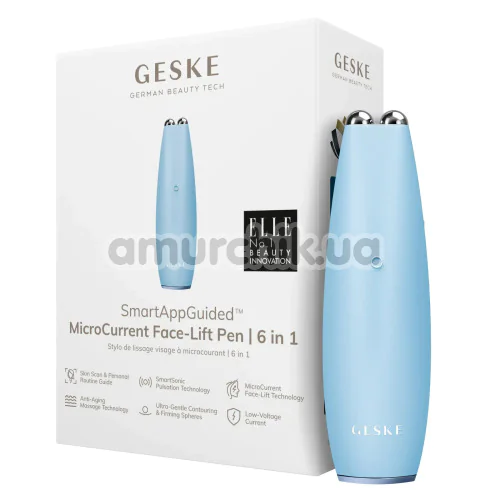 Микротоковая ручка для подтяжки кожи лица Geske MicroCurrent Face-Lift Pen 6 in 1, голубая