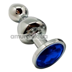 Анальная пробка с синим кристаллом Wooomy Lollypop Metal Plug S, серебряная - Фото №1