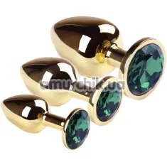Набір з 3 анальних пробок з зеленим кристалом SWAROVSKI Gold Emerald, золотий - Фото №1