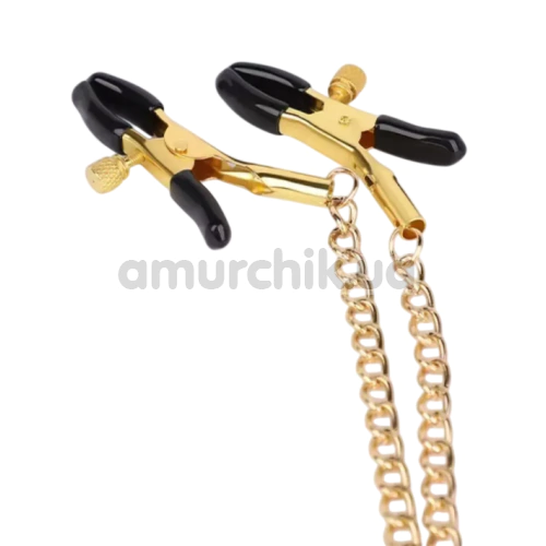 Кляп с зажимами для сосков DS Fetish Pacifier Gag With Nipple Clamps, черно-золотой